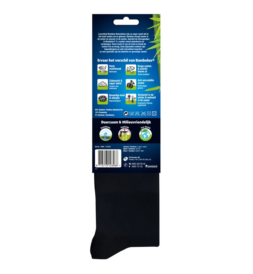 Lucovitaal Bamboe Kniesokken Zwart 35-38 (1 Paar)