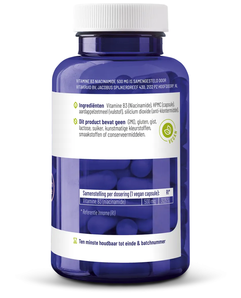 Vitakruid Vitamine B3 Niacinamide 500 mg Flush Free (90 vega capsules) - image 2