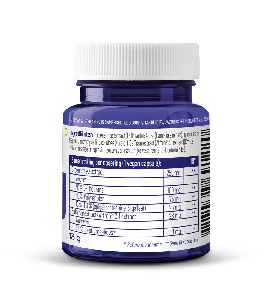 Vitakruid Saffraan 28 mg (Affron®) & L-Theanine Groene Thee (30 vega capsules)