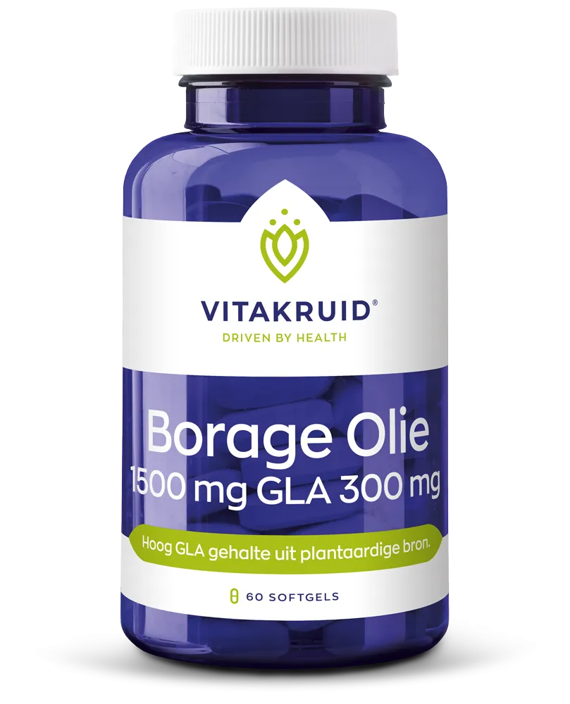 Vitakruid Borage Olie 1500mg GLA 300mg uit Plantaardige Bron (60 softgels)