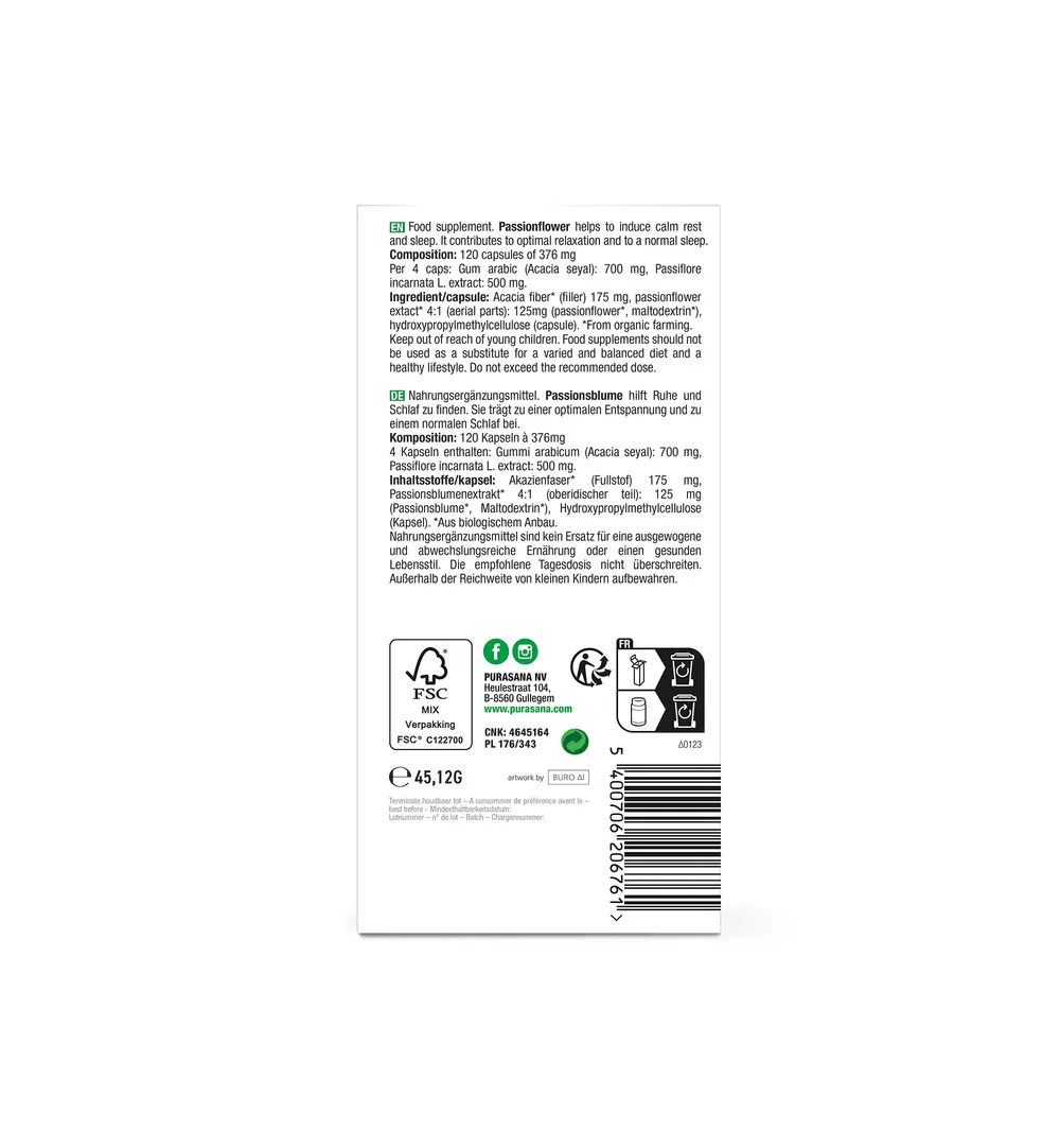 Purasana Passiebloem capsules 125 mg 120 (120 vega capsules) - image 3