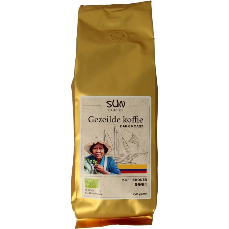 Sun Coffee Gezeilde Koffiebonen Dark Roast Bio (250 gr)