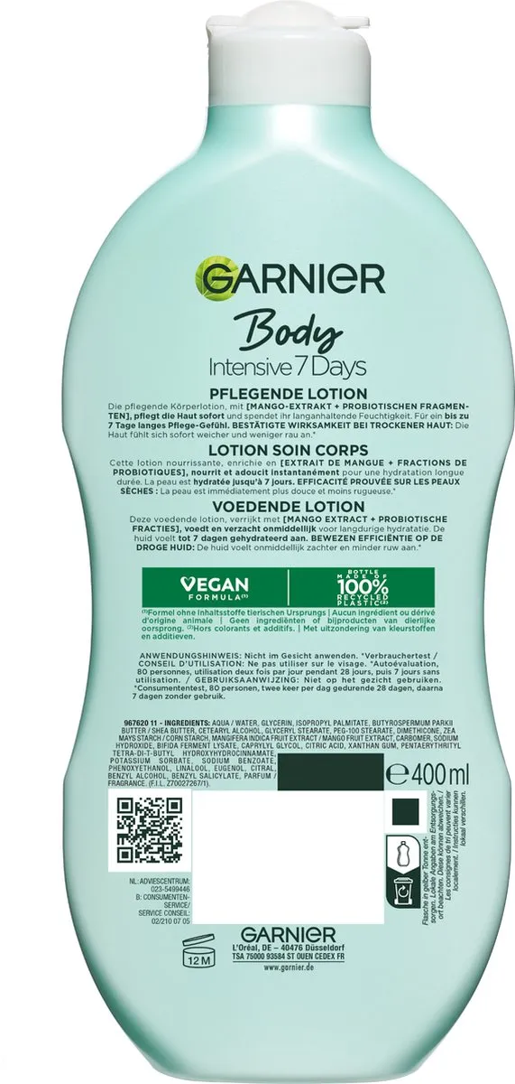 Garnier Body Intensive 7 Days Verzorgende Bodylotion Met Mango Extract En Probiotica (400 ml)