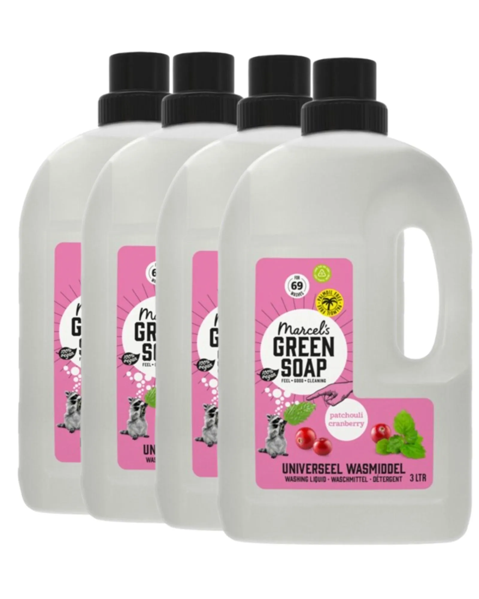 4x Marcel's Green Soap Wasmiddel Universeel Patchouli & Cranberry (3000 ml)