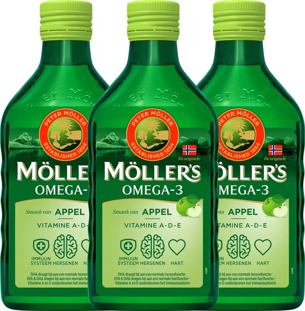 3x Mollers Omega-3 Levertraan Appel (250 ml)