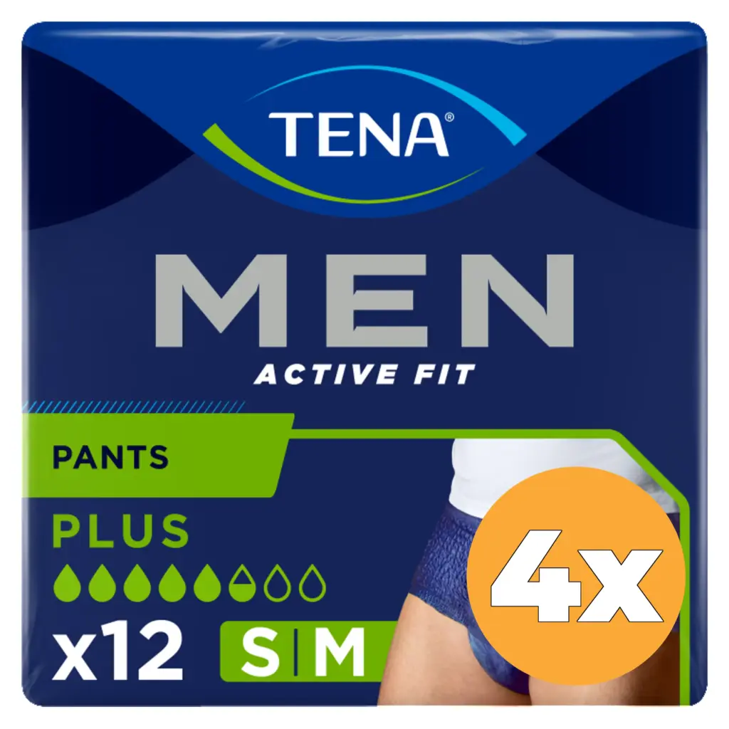 4x Tena Men Men Active Fit Pants+ Small/Medium (12 stuks)
