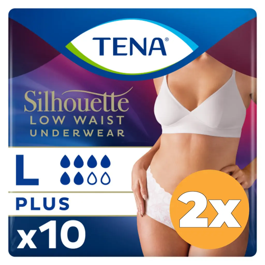 2x Tena Silhouette Plus Blanc - Lage Taille L (10 stuks)