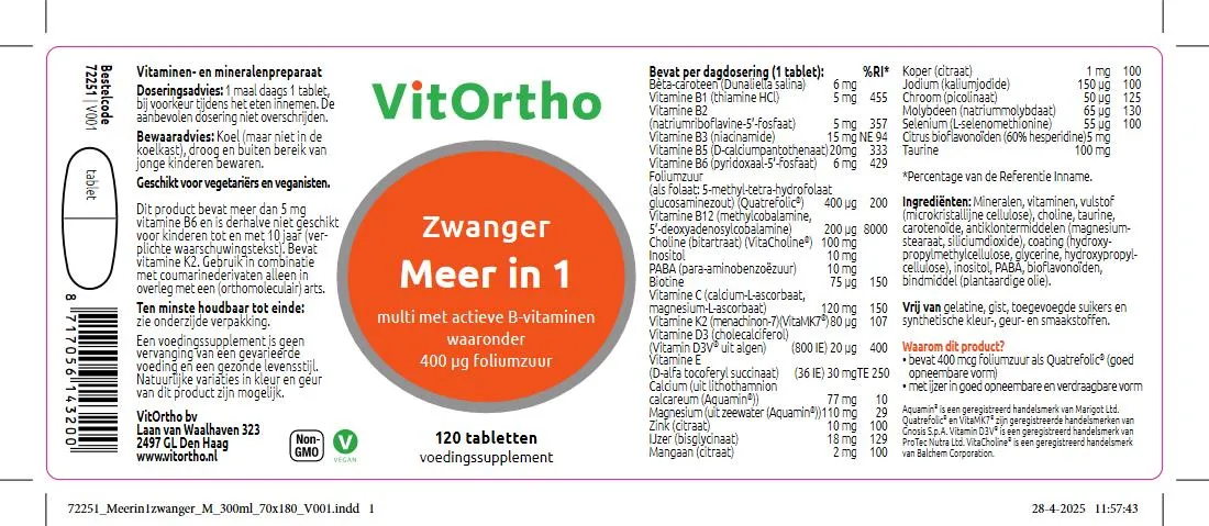 VitOrtho Meer in 1 Zwanger (120 tabletten)