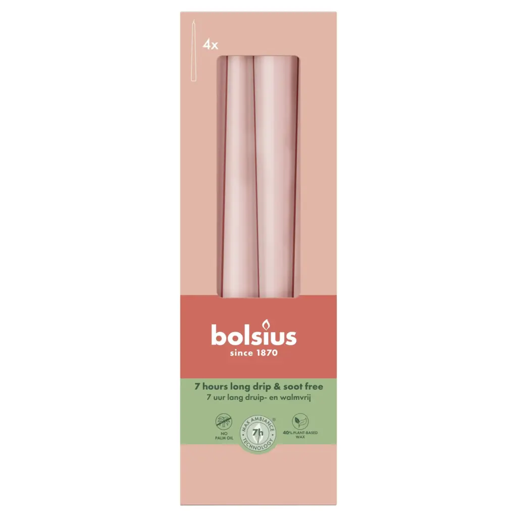 Bolsius Gotische kaarsen 245/24 doos 4 Misty Pink (4 stuks)