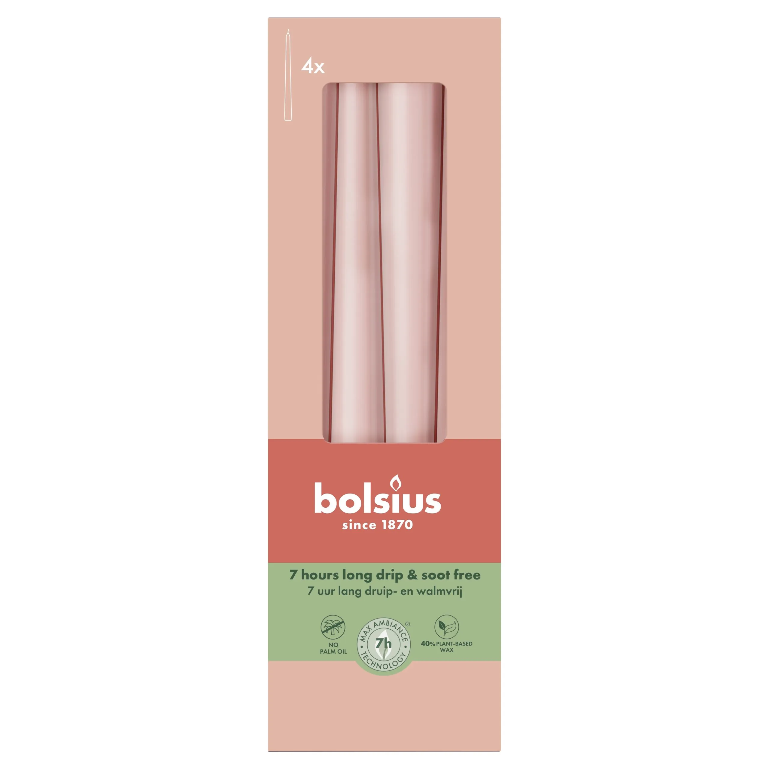 Bolsius Gotische kaarsen 245/24 doos 4 Misty Pink (4 stuks)