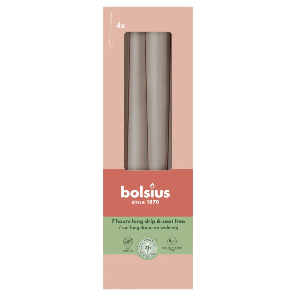 Bolsius Gotische kaarsen 245/24 doos 4 Light Taupe (4 stuks)