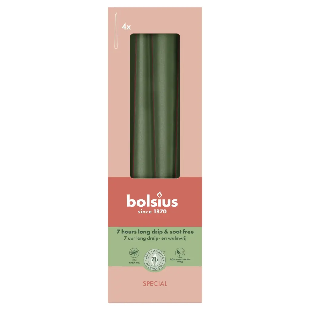 Bolsius Gotische kaarsen 245/24 doos 4 metallic Green (4 stuks)