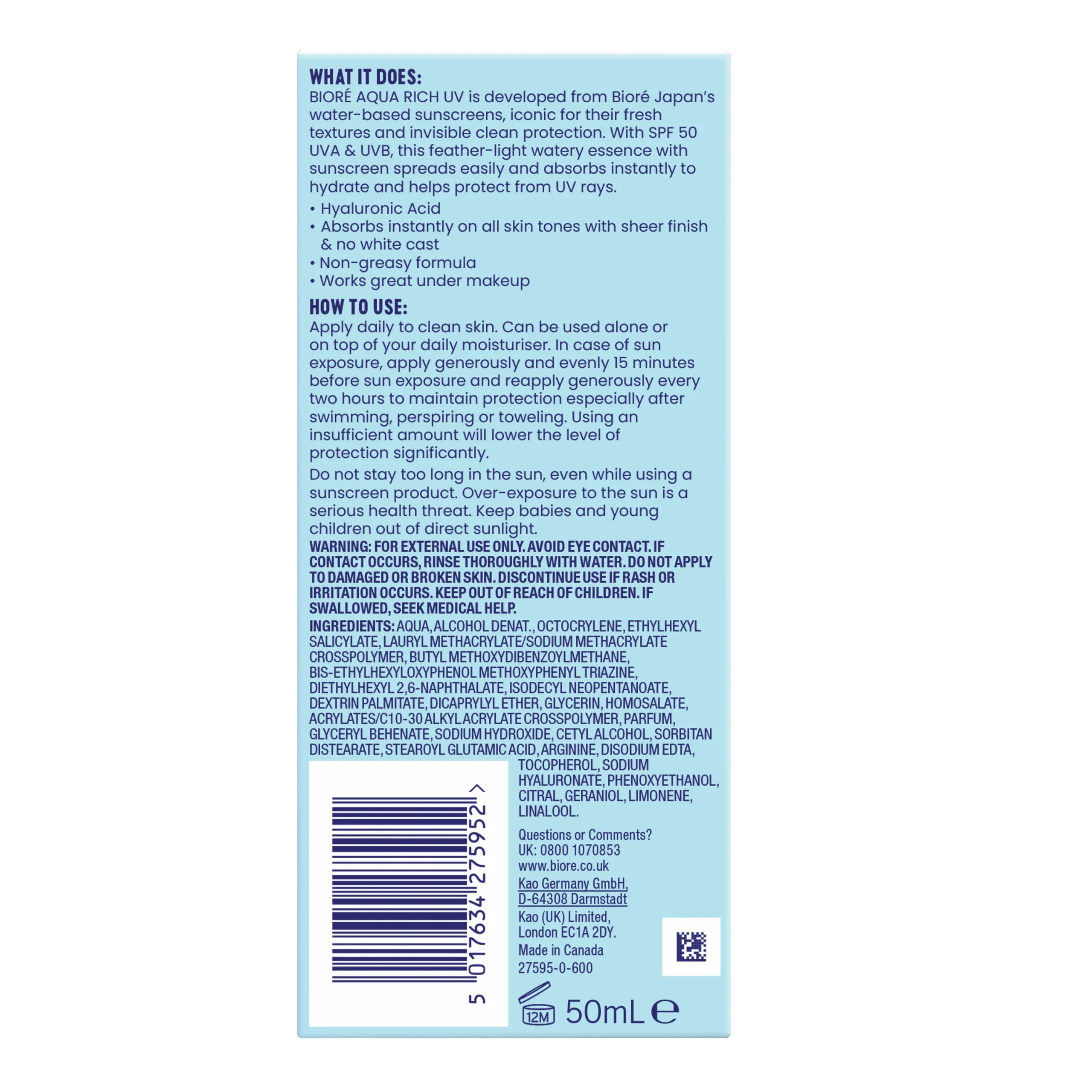 Bioré Watery Essence High Protection SPF50 (50 ml)