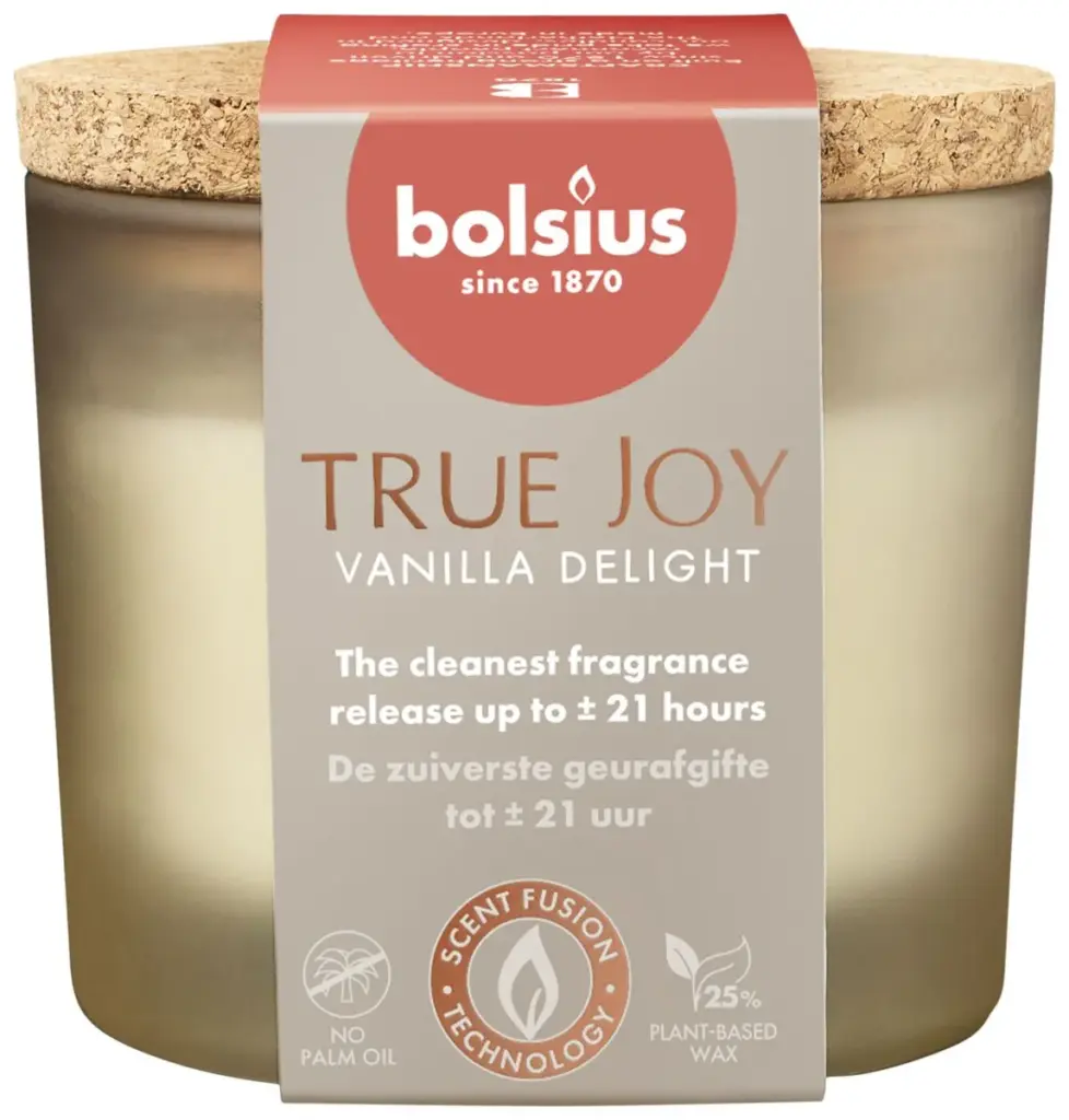 Bolsius Geurglas Met Kurk 66/83 True Joy Vanilla Delight (1 stuk)