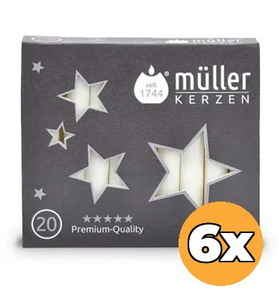 6x Müller Kerzen Kerstboomkaars 120/12 Wit (20 stuks)