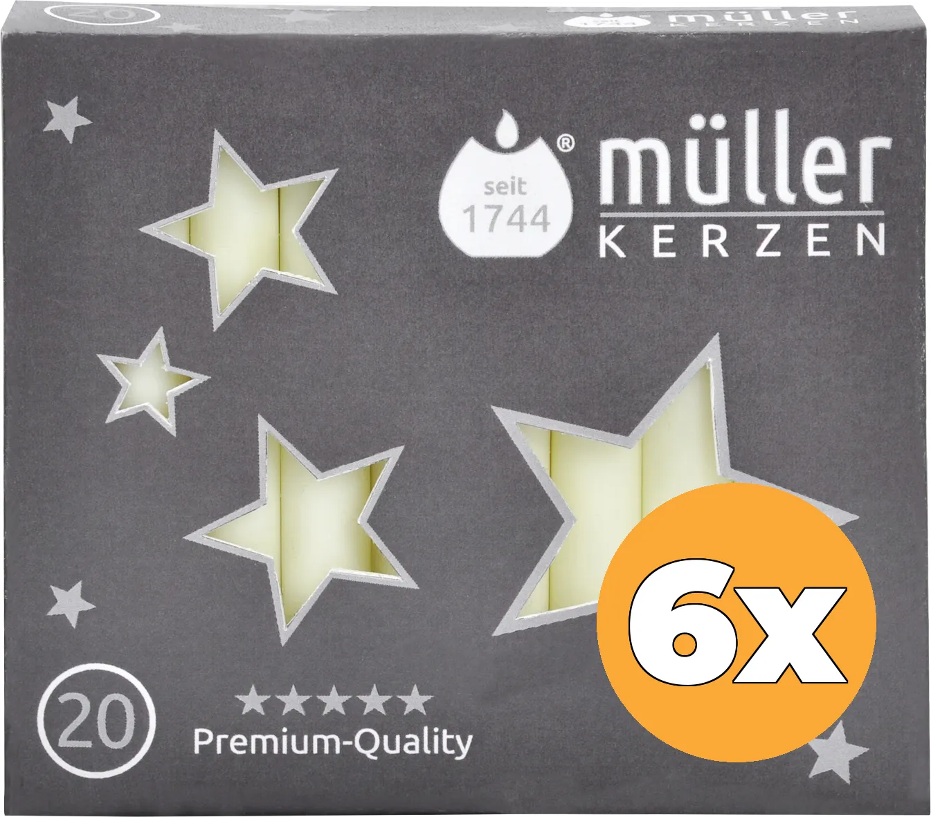 6x Müller Kerzen Kerstboomkaars Ivoor (20 stuks)