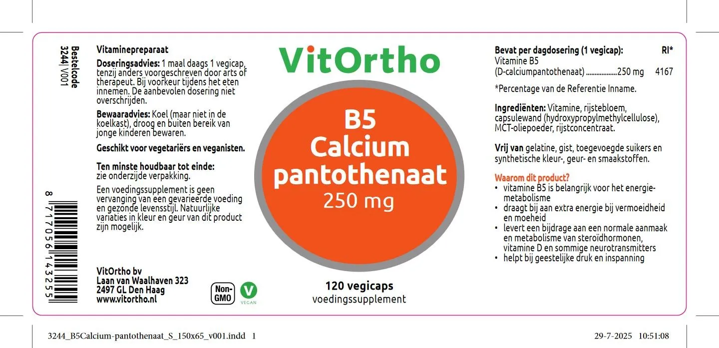 VitOrtho Calciumoantothenaat 250mg (120 vega capsules)
