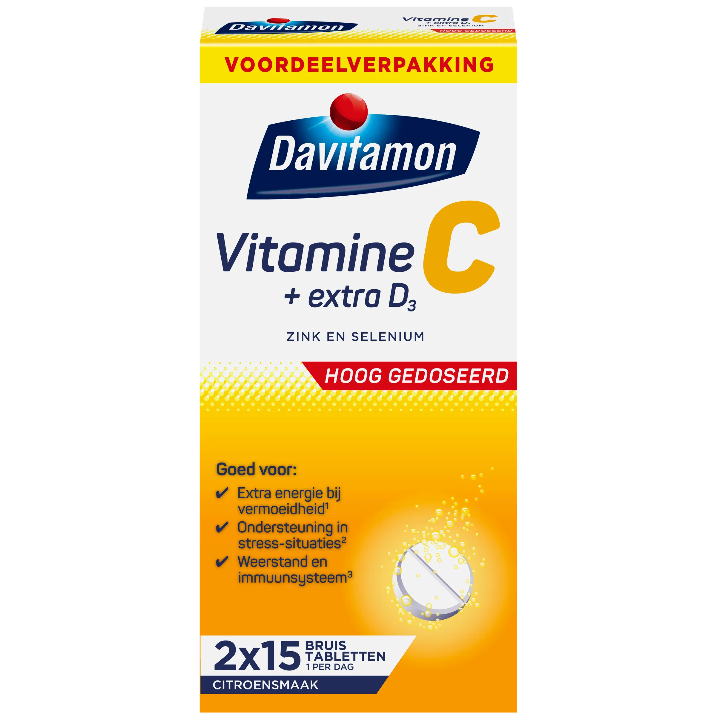 Davitamon Vitamine C + Extra D3 Bruistabletten Citroensmaak (30 tabletten)