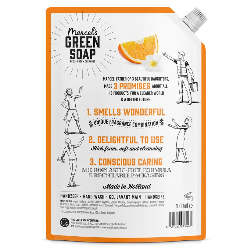 Marcel's Green Soap Handzeep sinaasappel & jasmijn Navulverpakking (1000 ml)