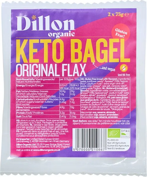 Dillon Organic Glutenvrije Bagel Lijnzaad (150 gr)