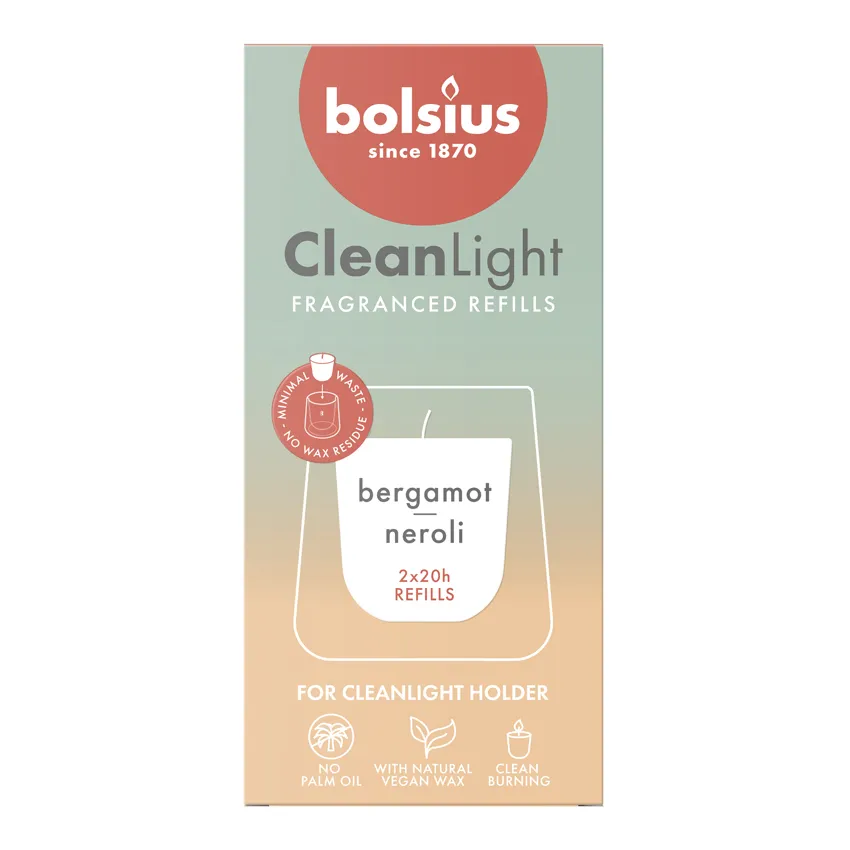 Bolsius Clean Light Navulling Bergamot & Neroli (2 stuks)
