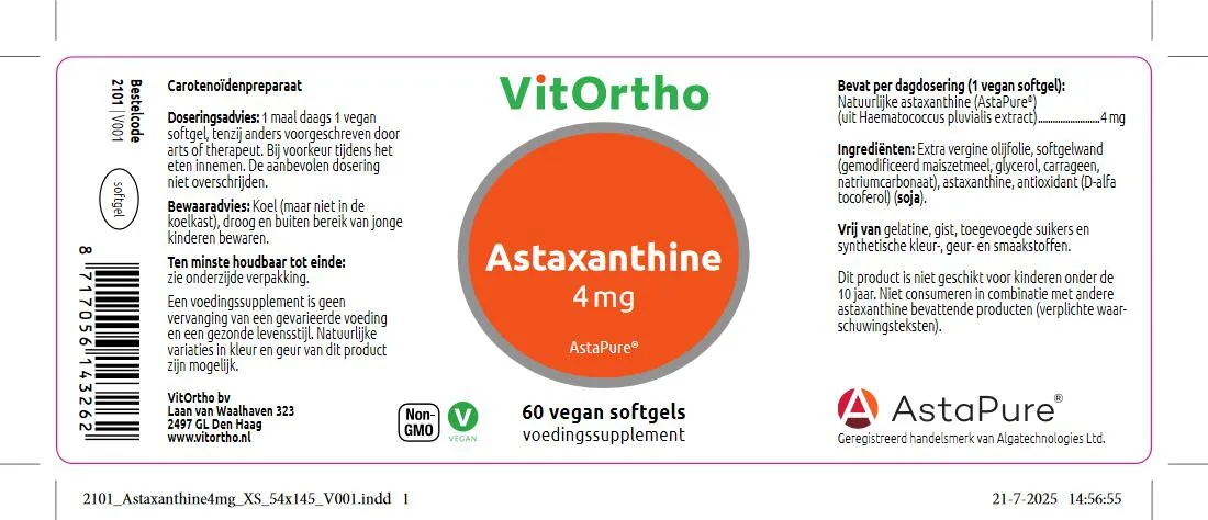 VitOrtho Astaxanthine 4mg AstaPure (60 vega capsules)