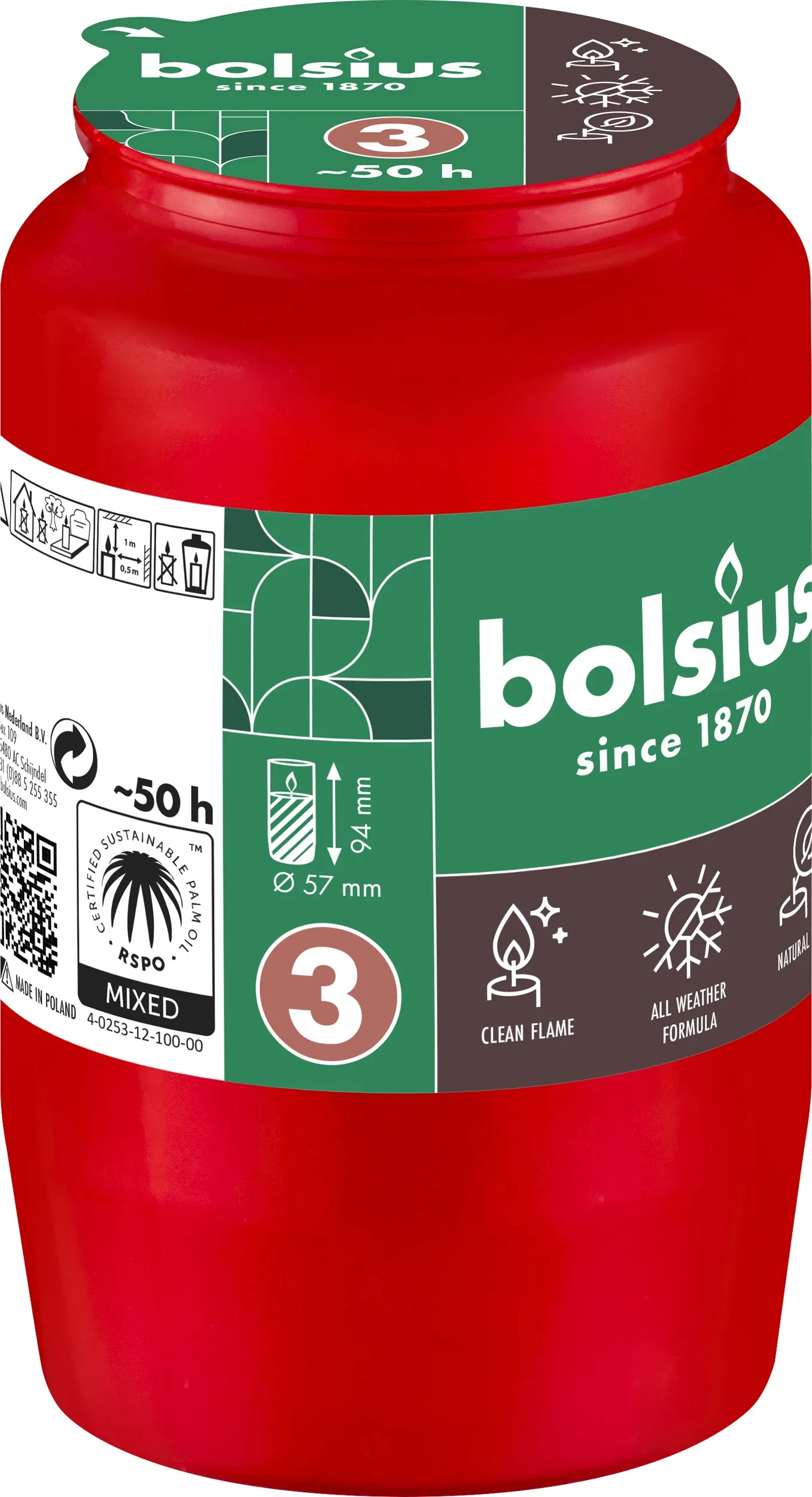 Bolsius Herdenkingslicht Compo Nr 3 Rood (1 stuk)