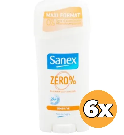 6x Sanex Deostick Zero% Sensitive (6 x 65 ml)