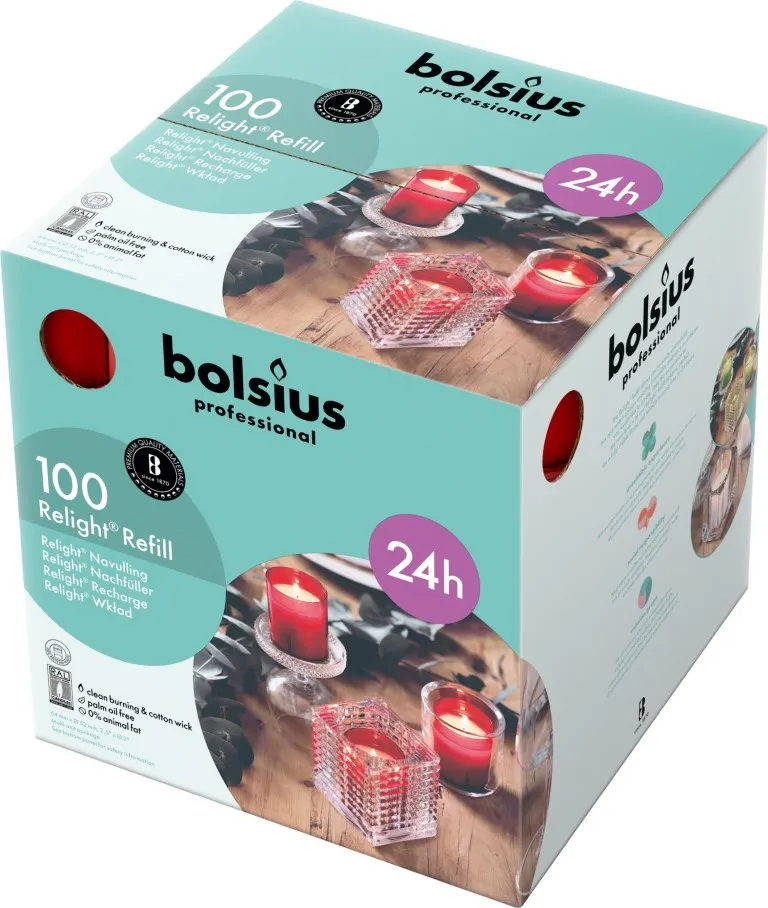 Bolsius Horeca Relight® Navullingen 64/52 Rood (100 stuks)