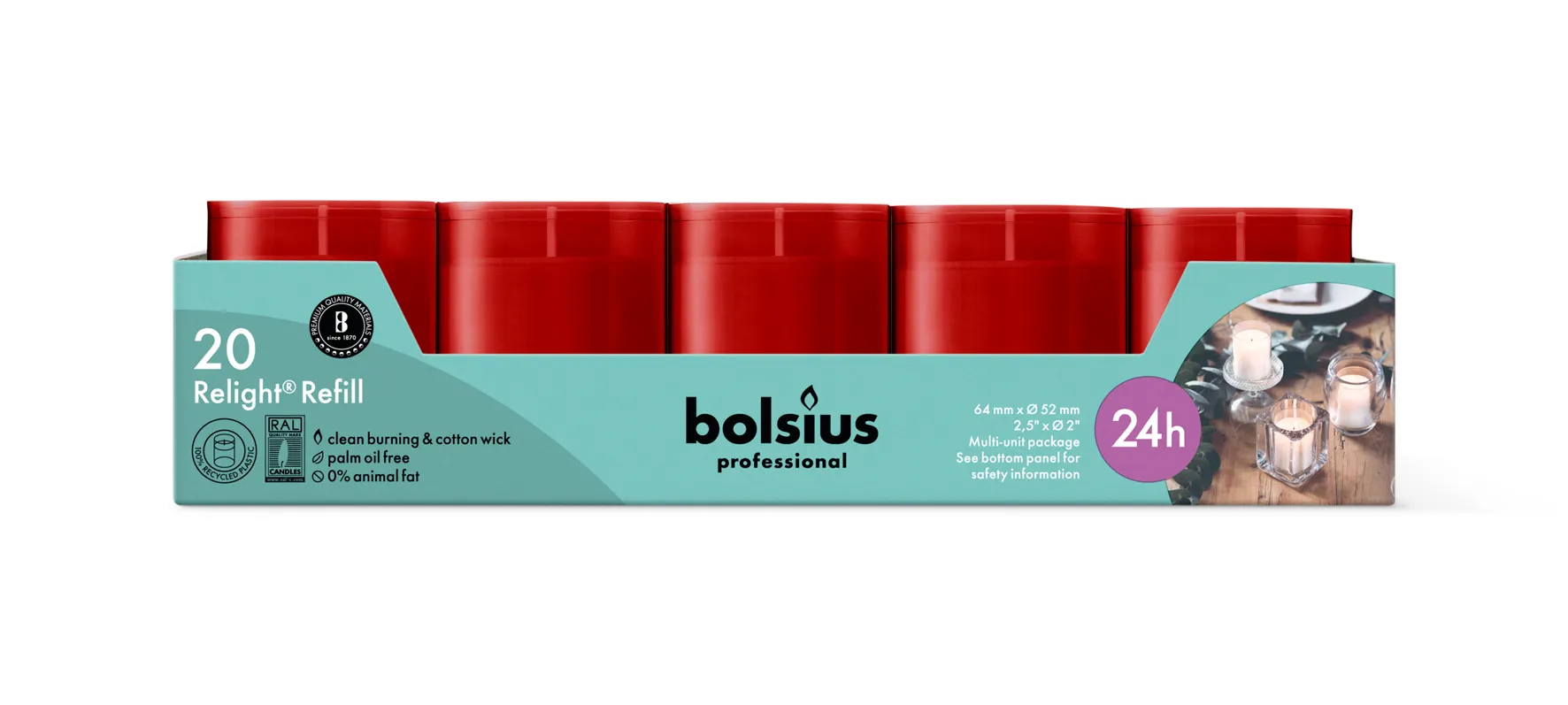 Bolsius Horeca Relight® Navullingen 64/52 Rood (20 stuks) - image 2