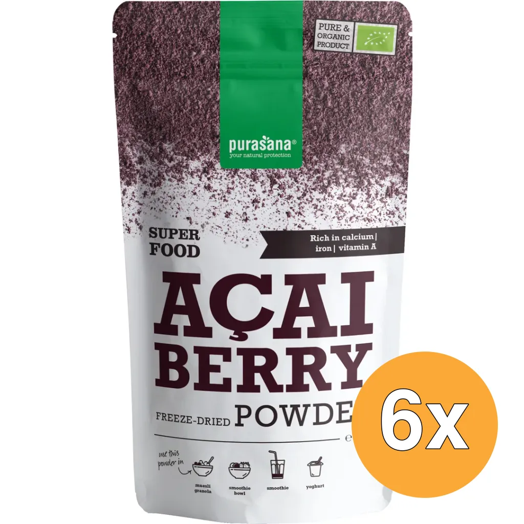 6x Purasana Acai Bessen Poeder/Poudre Baies D'Acai Vegan Bio (100 gr)