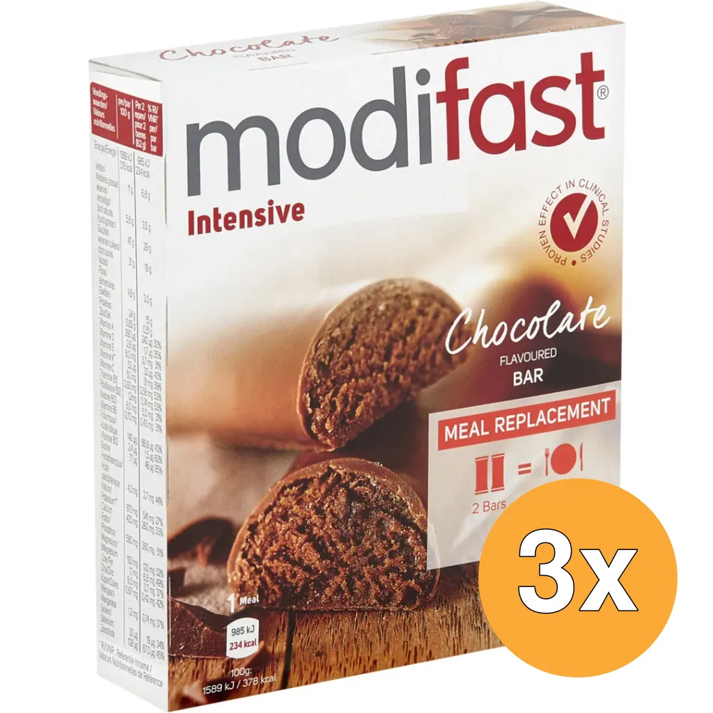 3x Modifast Snack & Meal Lunchreep Melkchocolade (6 x 31 gr)