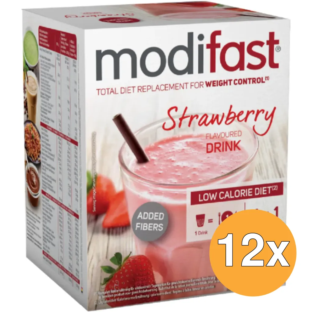 12x Modifast Intensive Milkshake Aardbei 8 Zakjes (440 gr)