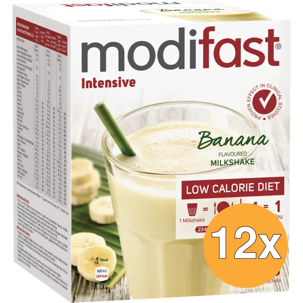 12x Modifast Intensive Milkshake Banaan 8 Zakjes (440 gr)