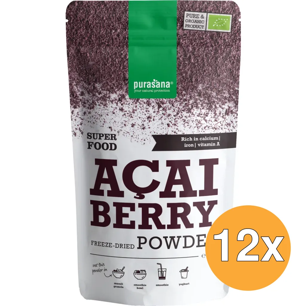 12x Purasana Acai Bessen Poeder/Poudre Baies D'Acai Vegan Bio (100 gr)
