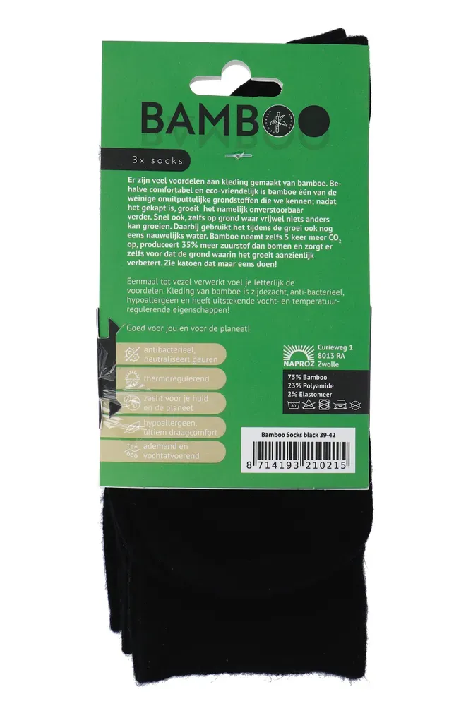 Naproz Bamboo Airco Sokken Zwart 3-pack 39-42 (3 paar)