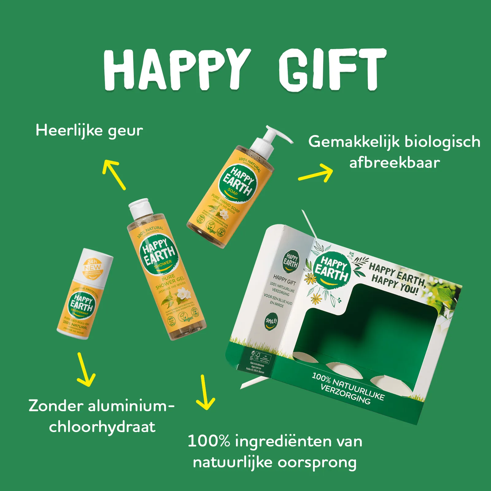 Happy Earth Giftset Jasmine Ho Wood, Deo/showergel/handsoap (1 stuk)