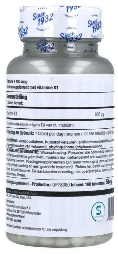 Kal Vitamine K1 100mcg Tabletten (100 tabletten)
