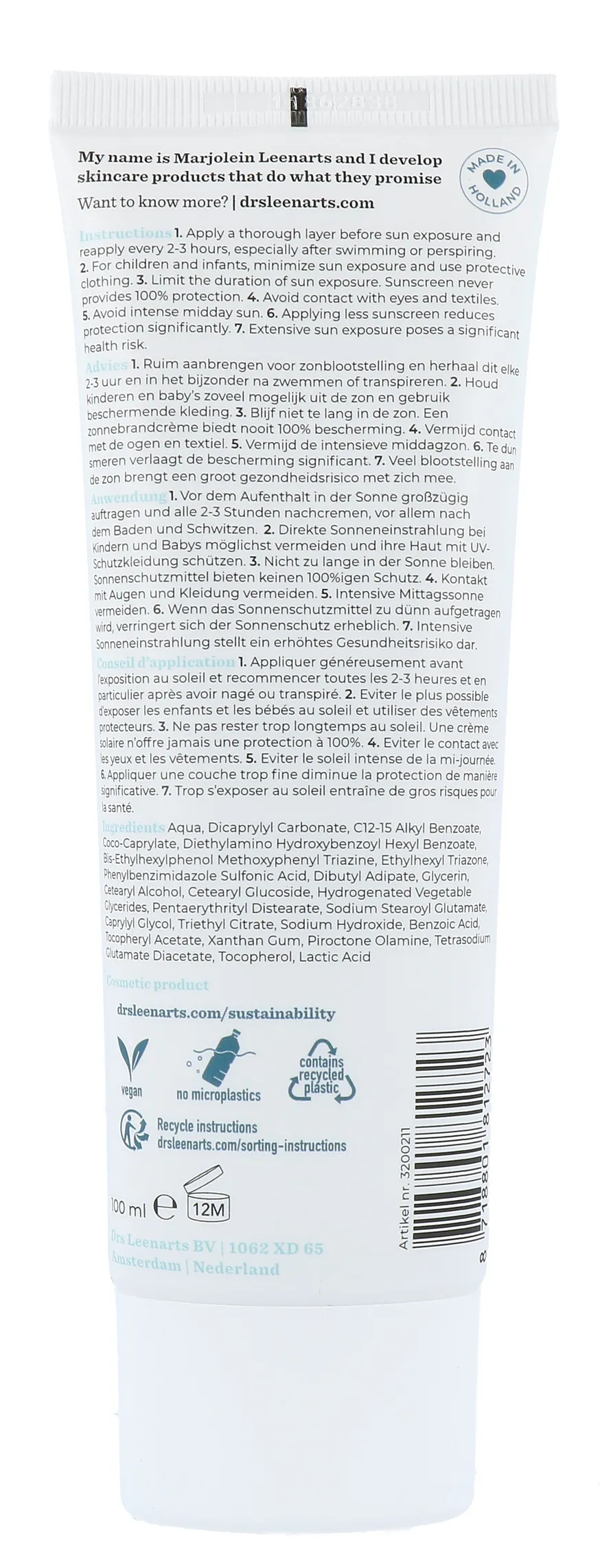 Drs Leenarts Sun Care SPF50 Normale Gevoelige Huid Parfumvrij (100 ml)