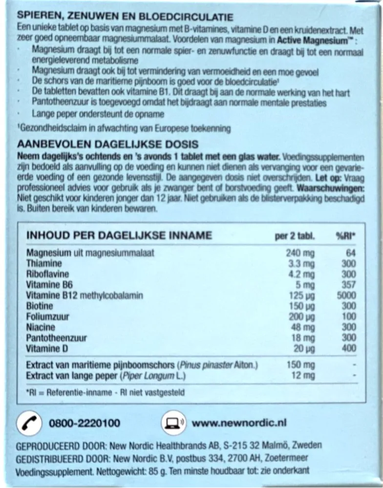 New Nordic Active Magnesium Malate 800mg Tabletten (60 tabletten)