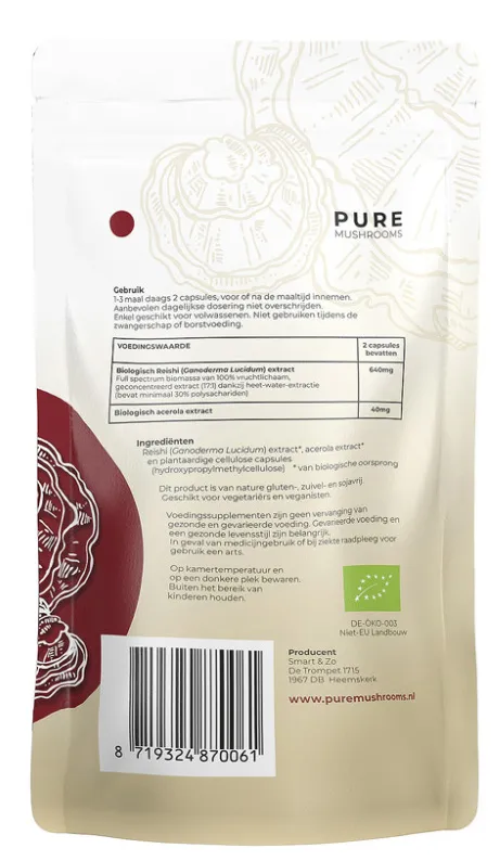 Pure Mushrooms Bio Reishi Capsules (60 vegetarische capsules)