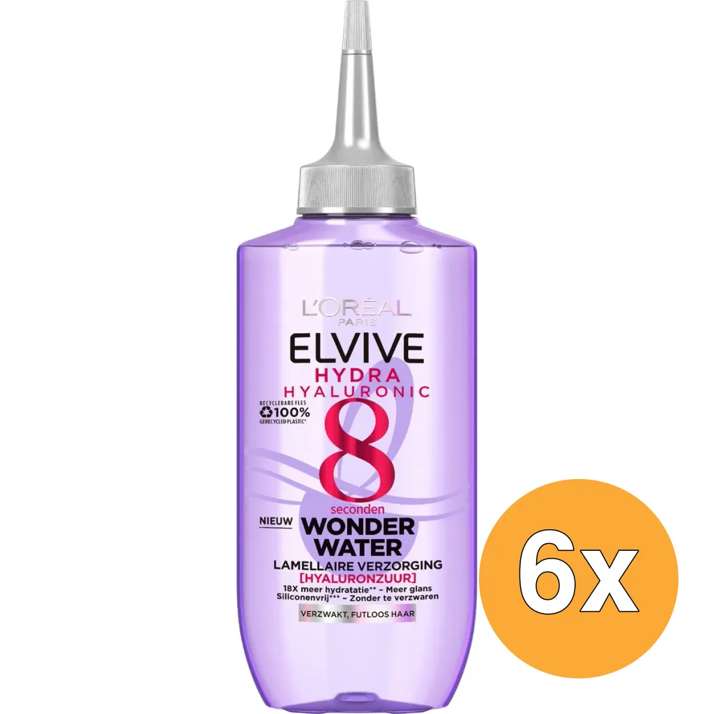 6x L'Oréal Paris Elvive Shampoo Hydra Hyaluronic 8 sec. Wonder Water (200 ml)