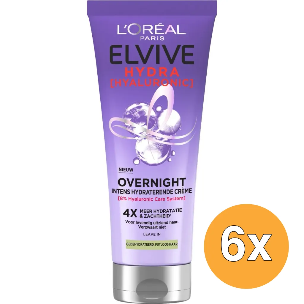 6x L'Oréal Paris Elvive Overnight Cream Hydra Hyaluronic (200 ml)