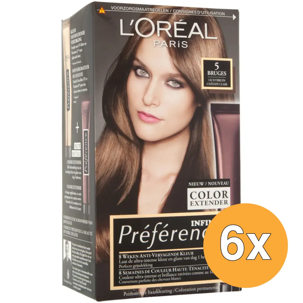 6x L'Oréal Paris Preference 5 Lichtbruin (1 set)