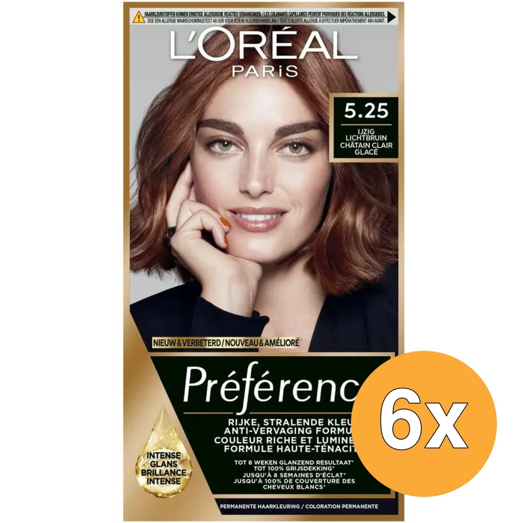 6x L'Oréal Paris Preference 5.25 Ijzig Lichtbruin (1 stuk)
