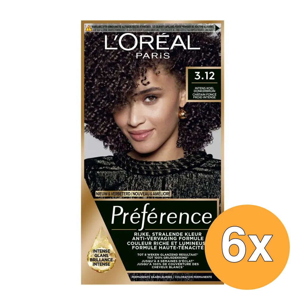 6x L'Oréal Paris Preference 3,12 Koel Donkerbruin (1 stuk)