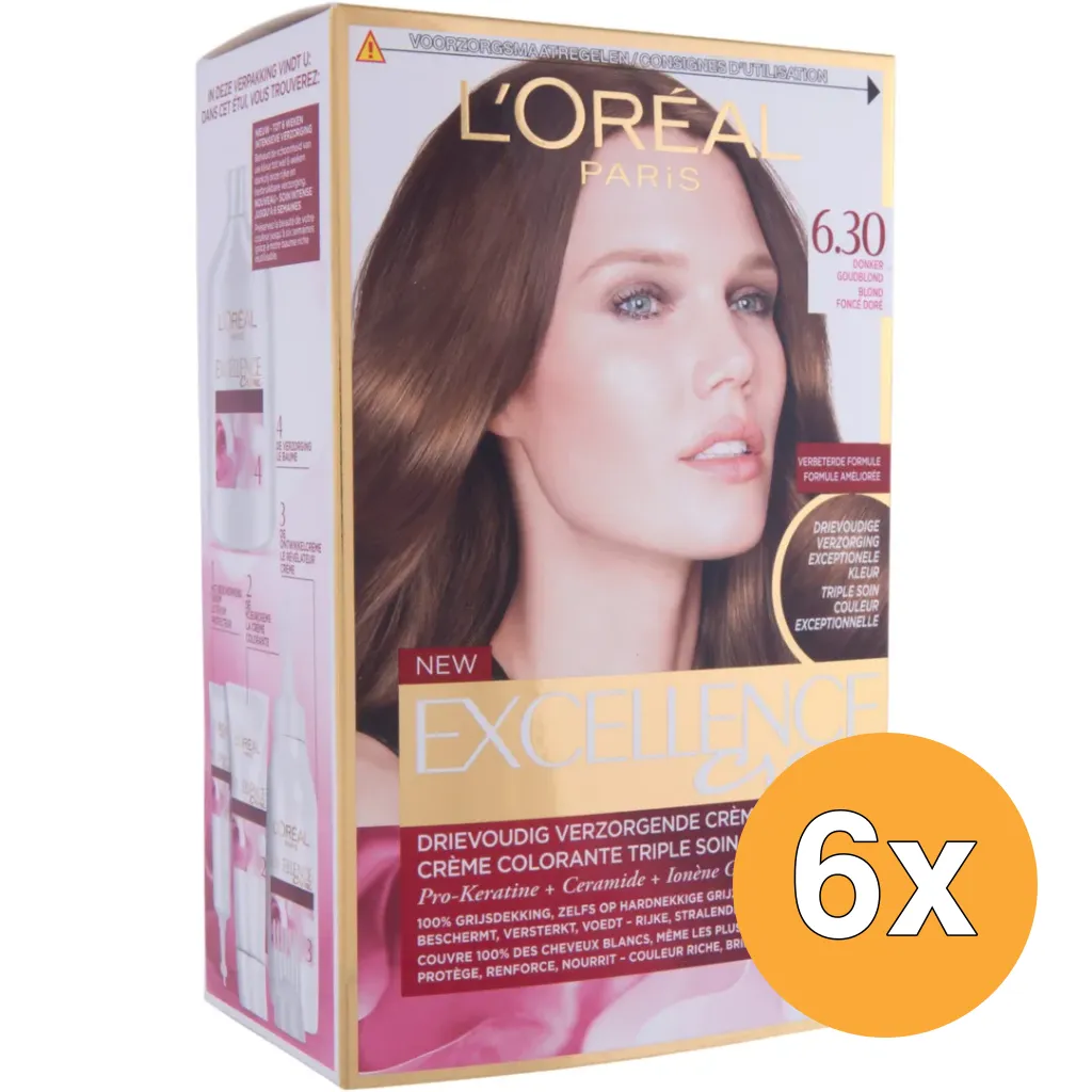 6x L'Oréal Paris Excellence Creme 6,3 Donker Goudblond (1 set)