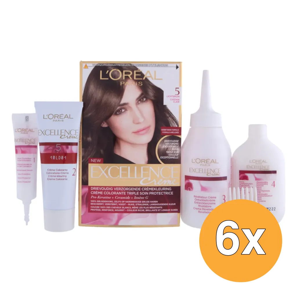 6x L'Oréal Paris Excellence Creme 5 Lichtbruin (1 set)