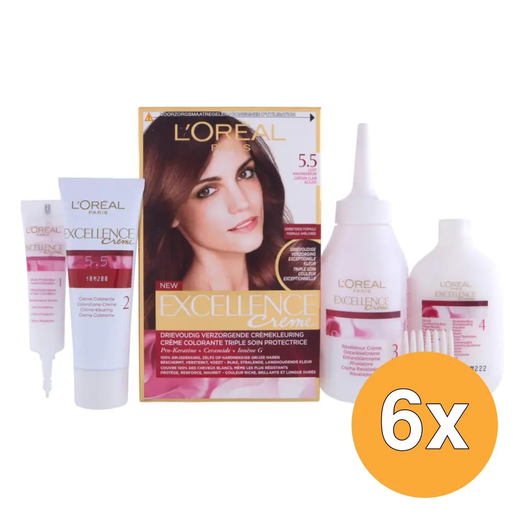 6x L'Oréal Paris Excellence Creme 5.5 Licht Mahoniebruin (1 set)