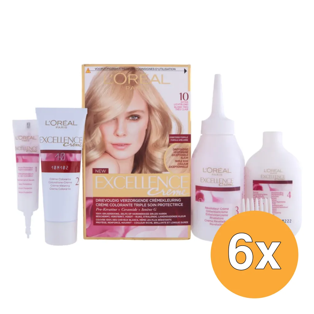 6x L'Oréal Paris Excellence Creme 10 Extra Lichtblond (1 set)